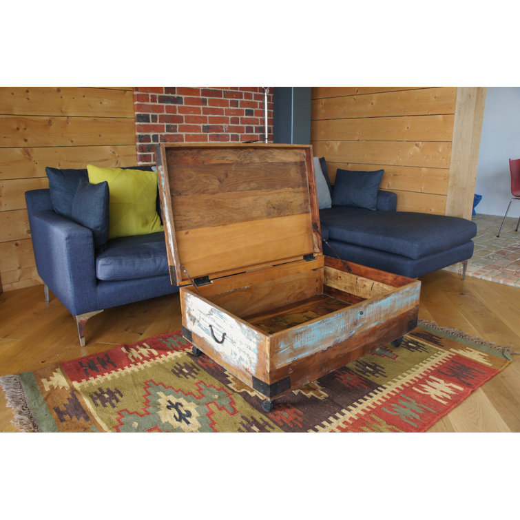 Mistana Sanjay Old Distressed Painted Teak Trunk on Wheels & Reviews